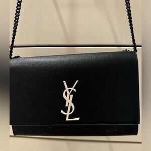 Yves Saint Laurent Black Crossbody Bag with Silver Logo